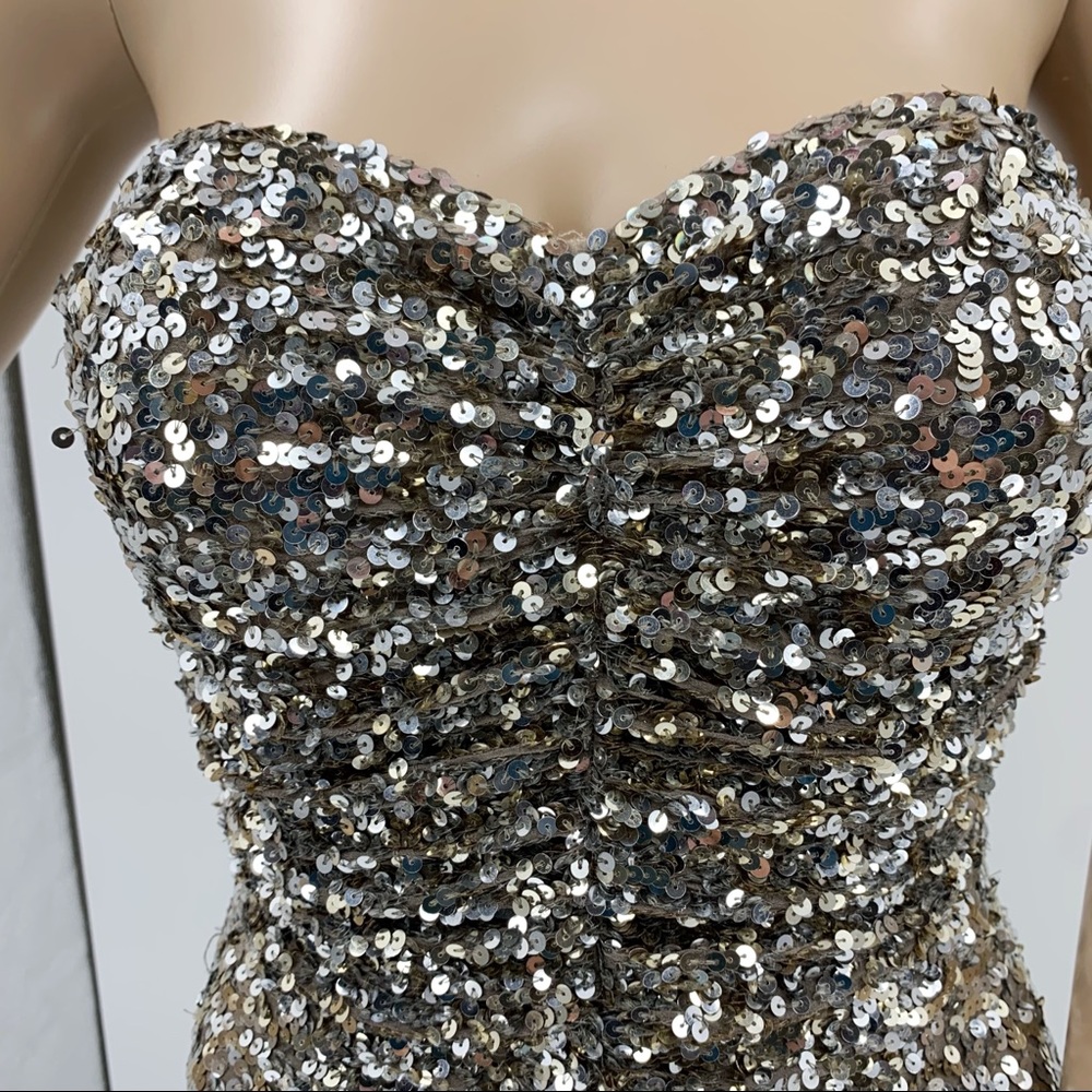 Scala Silver Metallic Sequin Strapless Gown Tail 6 - image 3